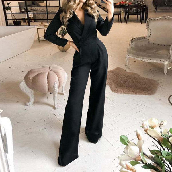 Classy Long Sleeve Plain Jumpsuit - Eleganter Herbstsbegleiter mit Komfort
