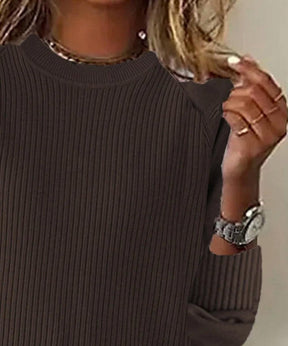 Coffee Plain Round Neck Sweater - Eleganter Baumwoll-Acryl Pullover für den Herbst