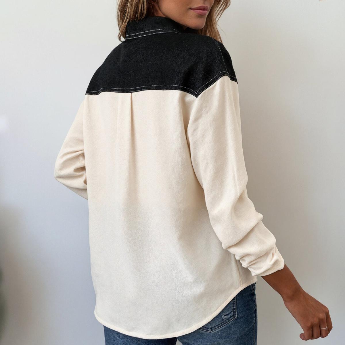 Winter Color Block Longsleeve Top warm & elegant creme-schwarz