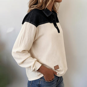 Winter Color Block Longsleeve Top warm & elegant creme-schwarz