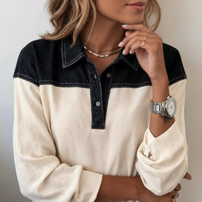 Winter Color Block Longsleeve Top warm & elegant creme-schwarz