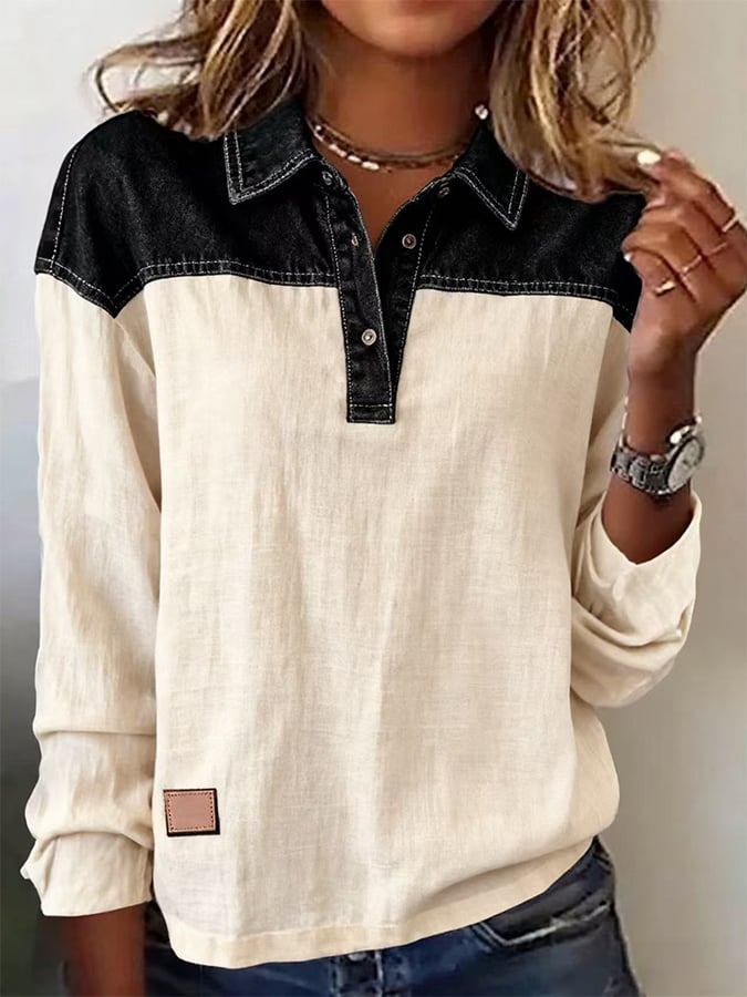 Herbstzauber Chic Color Block Langarm Top - Ihr stilvoller Begleiter durch den Herbst