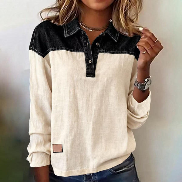 Herbstzauber Chic Color Block Langarm Top - Ihr stilvoller Begleiter durch den Herbst