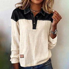 Winter Color Block Longsleeve Top warm & elegant creme-schwarz