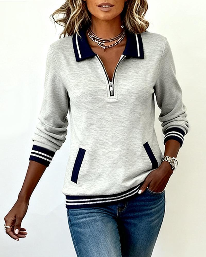 Casual Sporty Zip-Up Pullover – Grey With Half-Zip Design