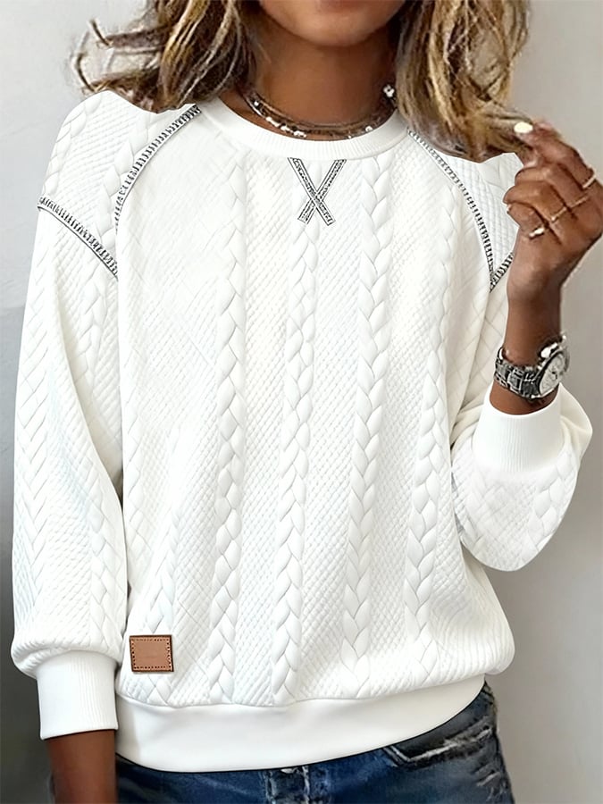 Winter Jacquard Sweatshirt weiß – kuschelig, leicht, stilvoll