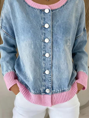Winter Denim Cardigan Damen – Kuscheliger Patchwork Look
