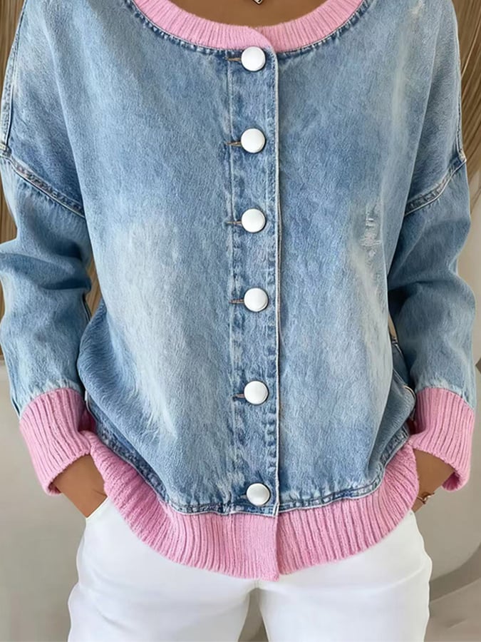Winter Denim Cardigan Damen – Kuscheliger Patchwork Look
