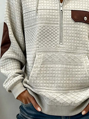 Winter Hoodie beige braun warm kuschelig Color Block Herren