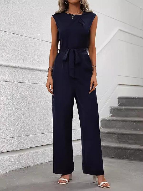 Classy Sleeveless Plain Jumpsuit: Herbstshafter Chic für Büro und Abendessen