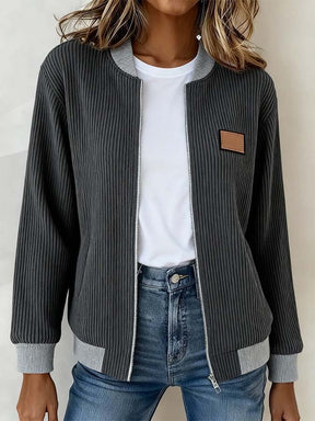 Warme Damen Winterjacke casual dunkelgrau Kontrast Design