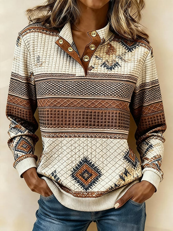 Boho Winter Damen Sweatshirt warm Ethno Pullover Navy