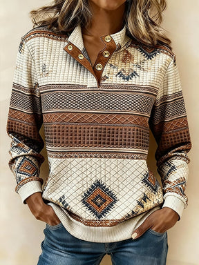 Boho Winter Damen Sweatshirt warm Ethno Pullover Navy