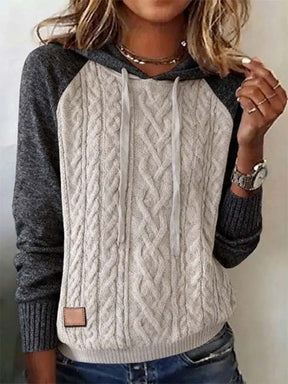 Kuscheliger Damen Strick Hoodie Winterpullover grau