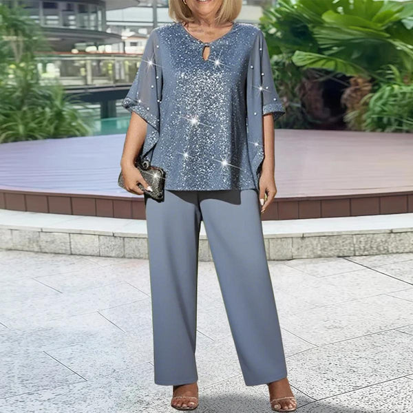 Herbstshaftes Round Neck 3/4 Sleeve Two Piece Set - Eleganz trifft Bequemlichkeit