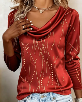 Rotes Winter Longsleeve mit Goldprint – festlich & elegant