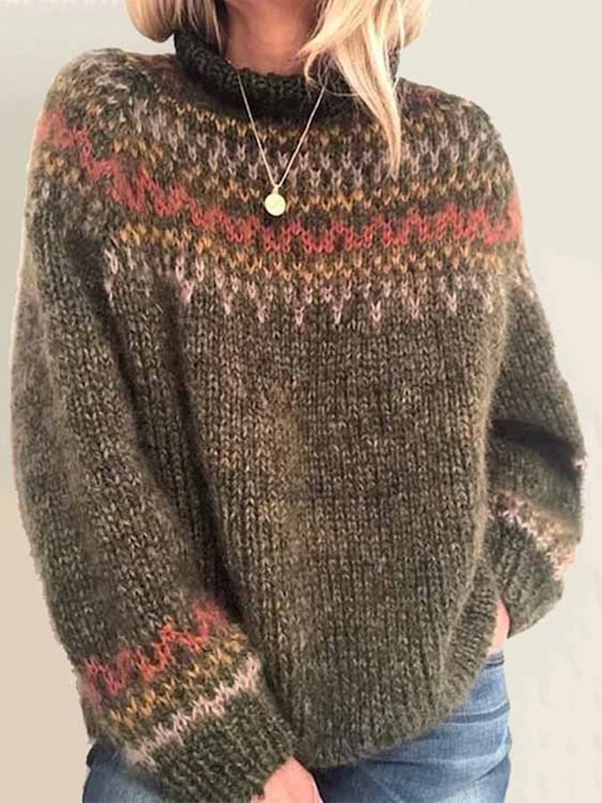 Kuschelwarmer Retro Ethno Jacquard Pullover für den Winter
