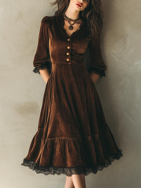 Special V-Neck Long Sleeve Midi Dress - Herbstshafter Stil & Komfort