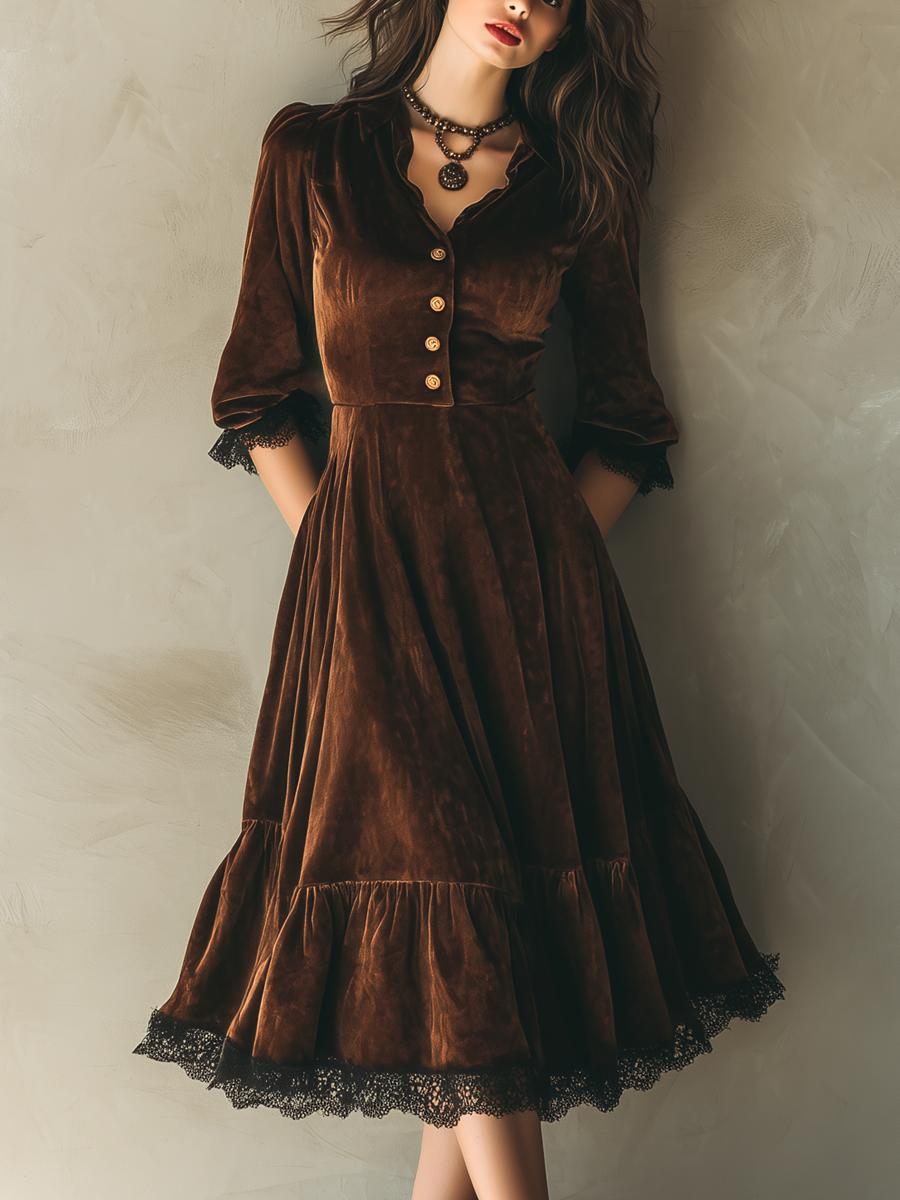 Special V-Neck Long Sleeve Midi Dress - Herbstshafter Stil & Komfort
