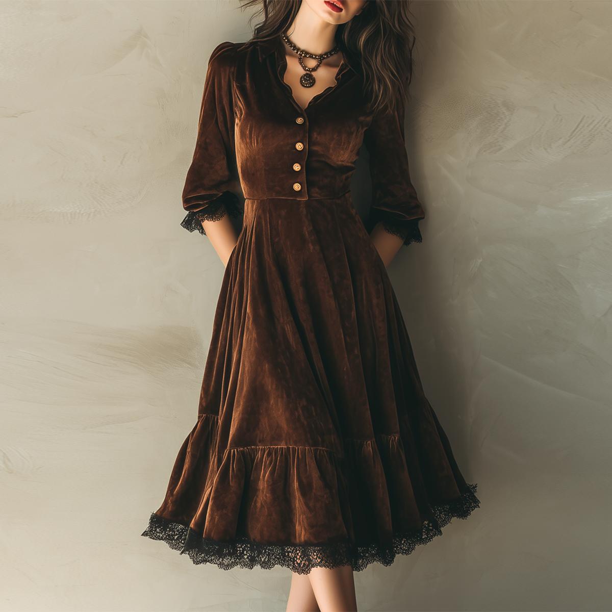 Special V-Neck Long Sleeve Midi Dress - Herbstshafter Stil & Komfort