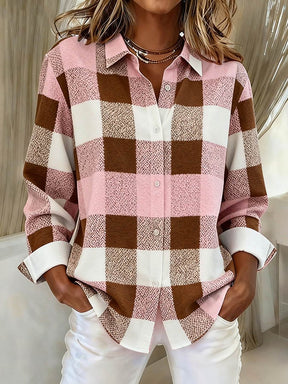 Kariertes Winter Damen Hemd rosa braun locker und warm