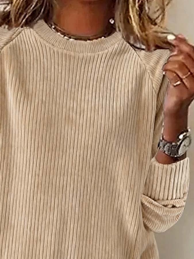 Kuscheliges Corduroy Damen Sweatshirt Beige für Winter