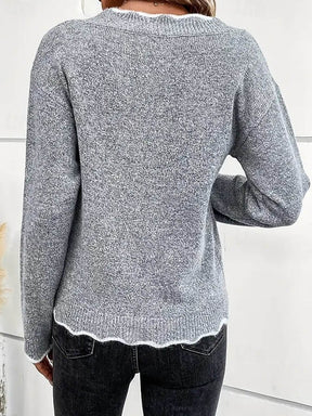 Damen Winter Pullover grau V-Ausschnitt kuschelig elegant