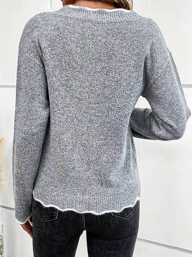 Damen Winter Pullover grau V-Ausschnitt kuschelig elegant