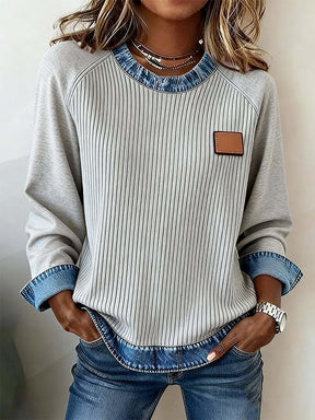 Winter Damen Sweatshirt hellgrau Denim Look kuschelig warm