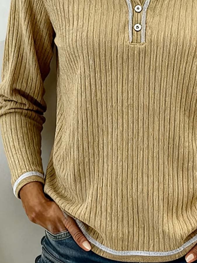Beiger Damen Winter Henley Pullover Top cosy & casual