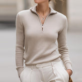 Herbstlicher Luxus: Simple Plain Ribbed Knit Half Zip Sweater - Bequem & Stilvoll