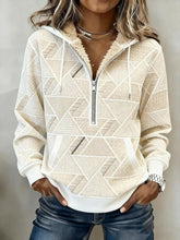 Winter Sherpa Sweatshirt Damen Kapuze warm creme beige