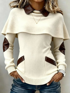 Kuscheliges Winter Strick-Sweatshirt mit Lederdetails creme