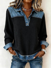 Winter Damen Sweatshirt Patchwork Denimkragen warm & casual