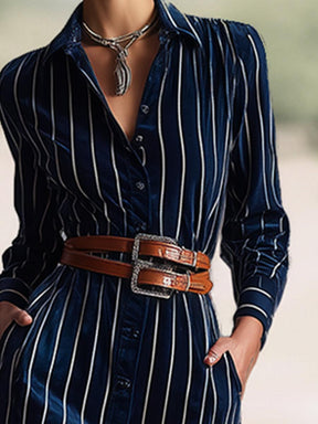 Winterliches Maxi-Kleid mit Streifen und Schlitz - Eleganz trifft Komfort
