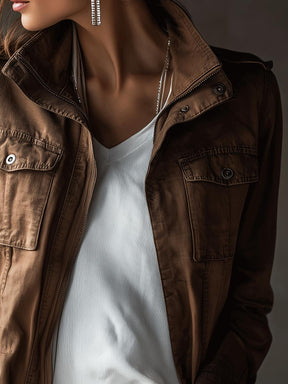 Classic Brown Utility Jacket – Timeless Cotton Field Style With Functional\nPockets