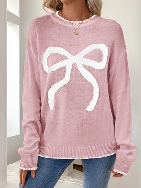 Winter Damen Pullover creme mit roter Schleife festlich warm