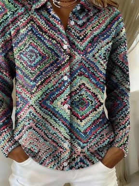 Winter Cardigan Damen bunt warm mit Diamant Kontrastprint