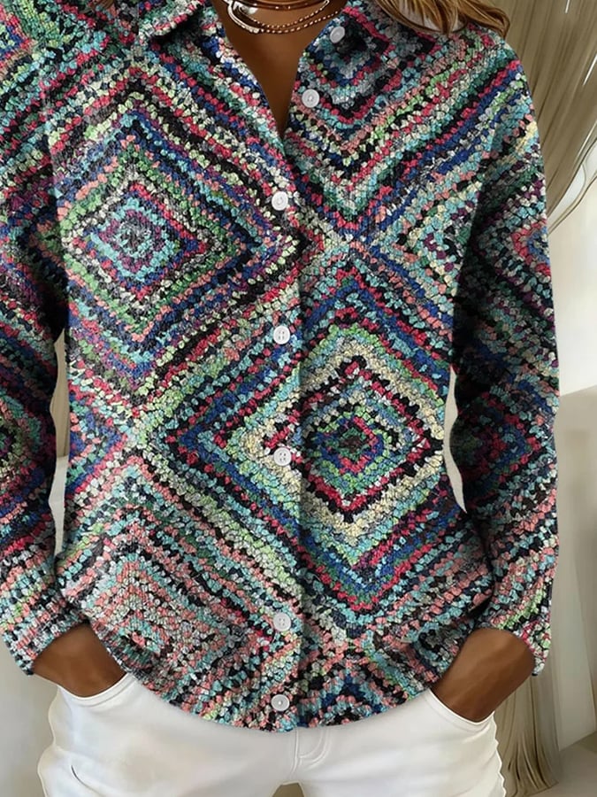 Winter Cardigan Damen bunt warm mit Diamant Kontrastprint