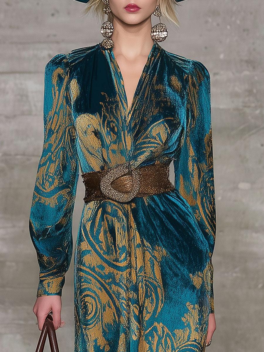 Herbstglamour: Teal Velvet Midi-Kleid - Eleganz & Wärme für kalte Tage