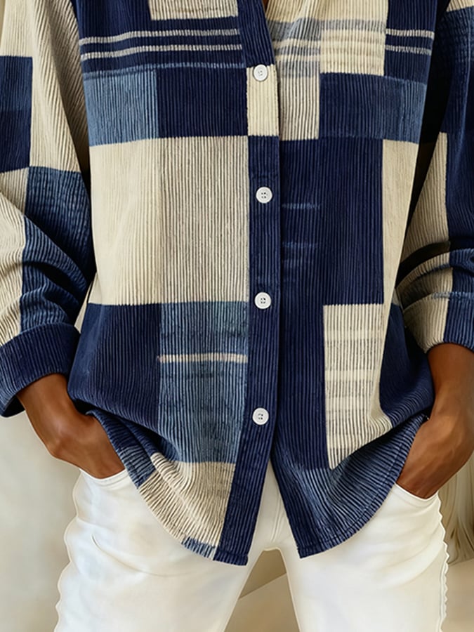 Winter Damen Oversize Karohemd Navy Beige warm & stylisch