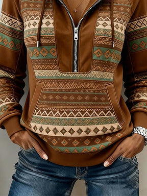 Winter Hoodie Damen Boho Ethno Warm Kuschelpullover Braun