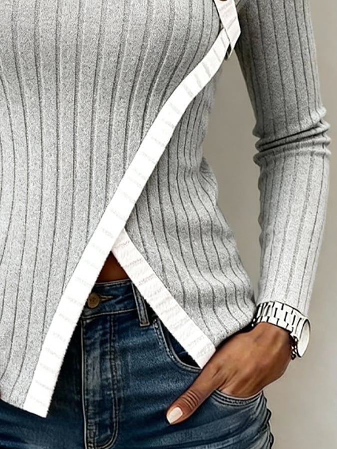 Winter Damen Strick Pullover mit Leder Patchwork Shawl