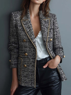 Eleganter Tweed Blazer: Herbstlicher Chic mit Goldbesatz & modernem Schnitt
