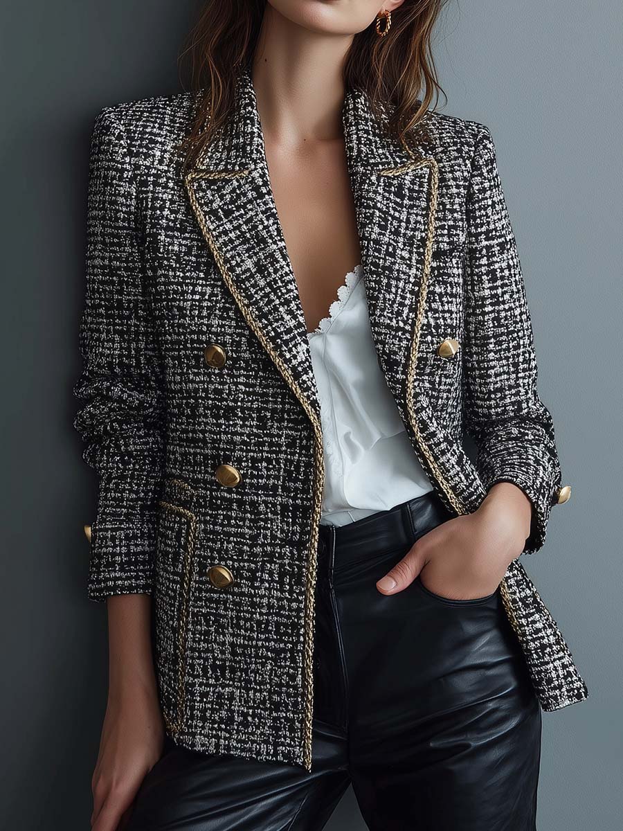 Eleganter Tweed Blazer: Herbstlicher Chic mit Goldbesatz & modernem Schnitt