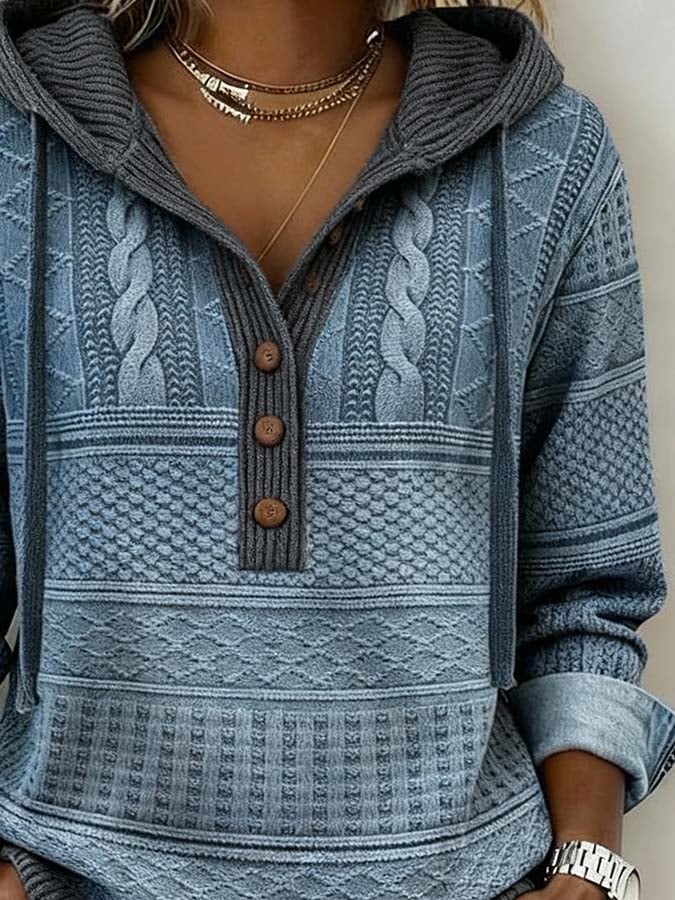 Damen Winter Hoodie Colorblock Blau Grau kuschelig warm