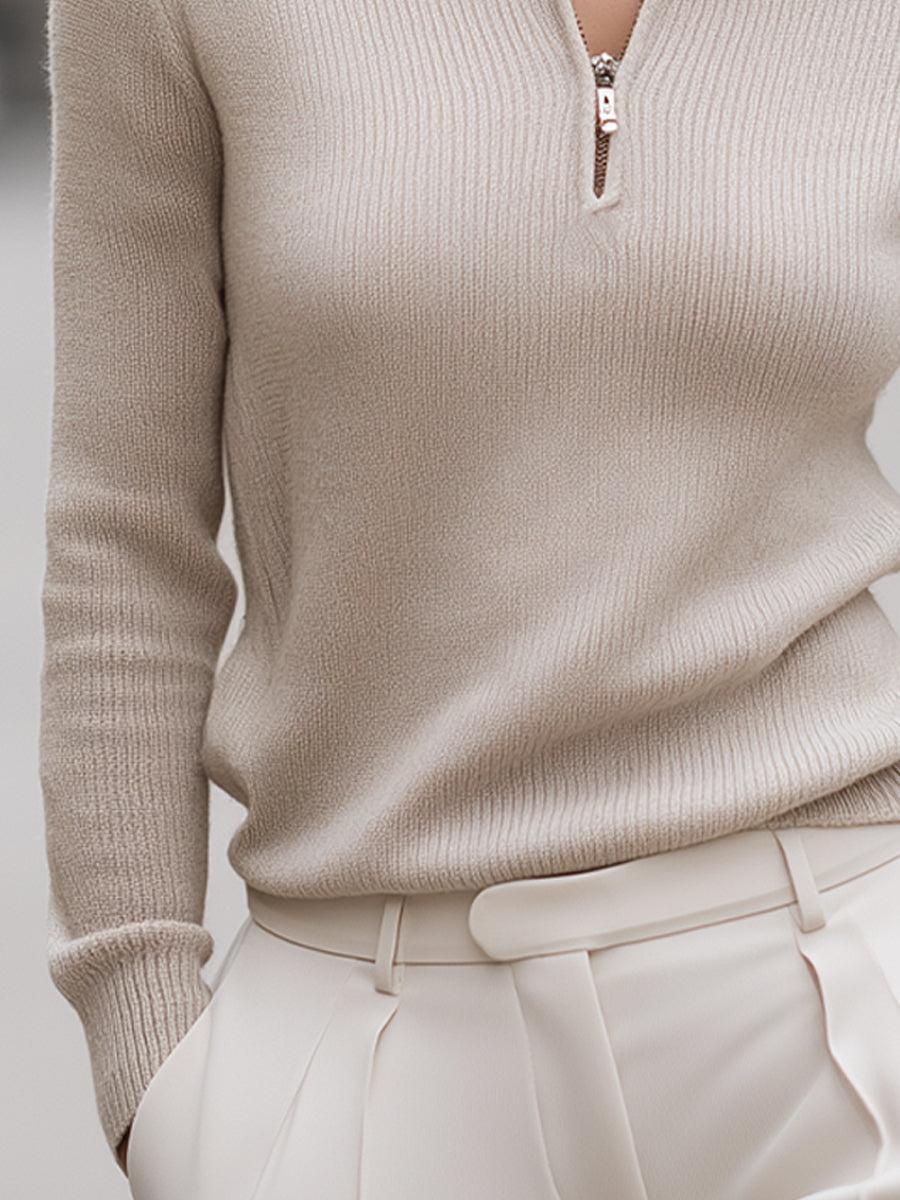 Herbstlicher Luxus: Simple Plain Ribbed Knit Half Zip Sweater - Bequem & Stilvoll