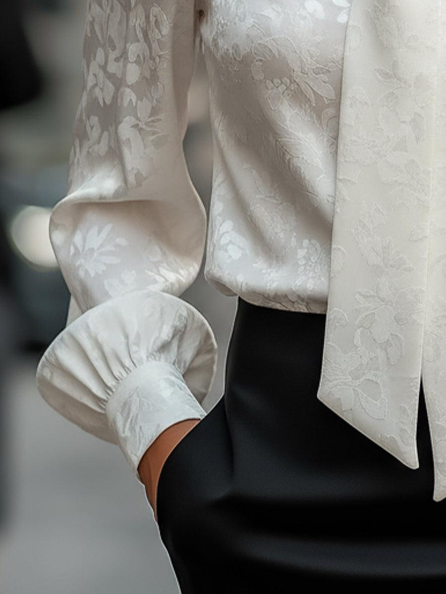 Herbstliche Vintage Floral Print Krawattenkragen Bluse - Elegant & Vielseitig