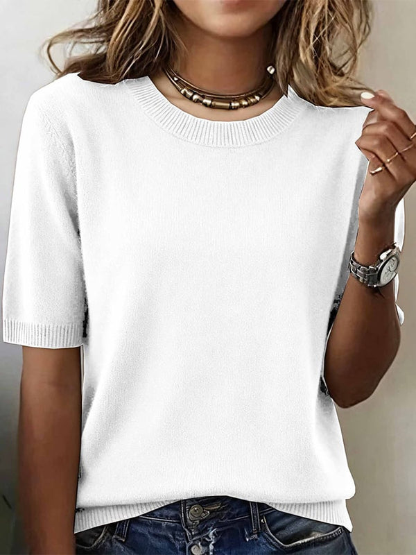 Winter Rundhals-Sweater Weiß kurzarm – eleganter Layering-Pullover
