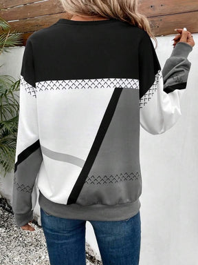 Trendy Color Block Langarm-Top - Herbstsmode mit Luxuskomfort